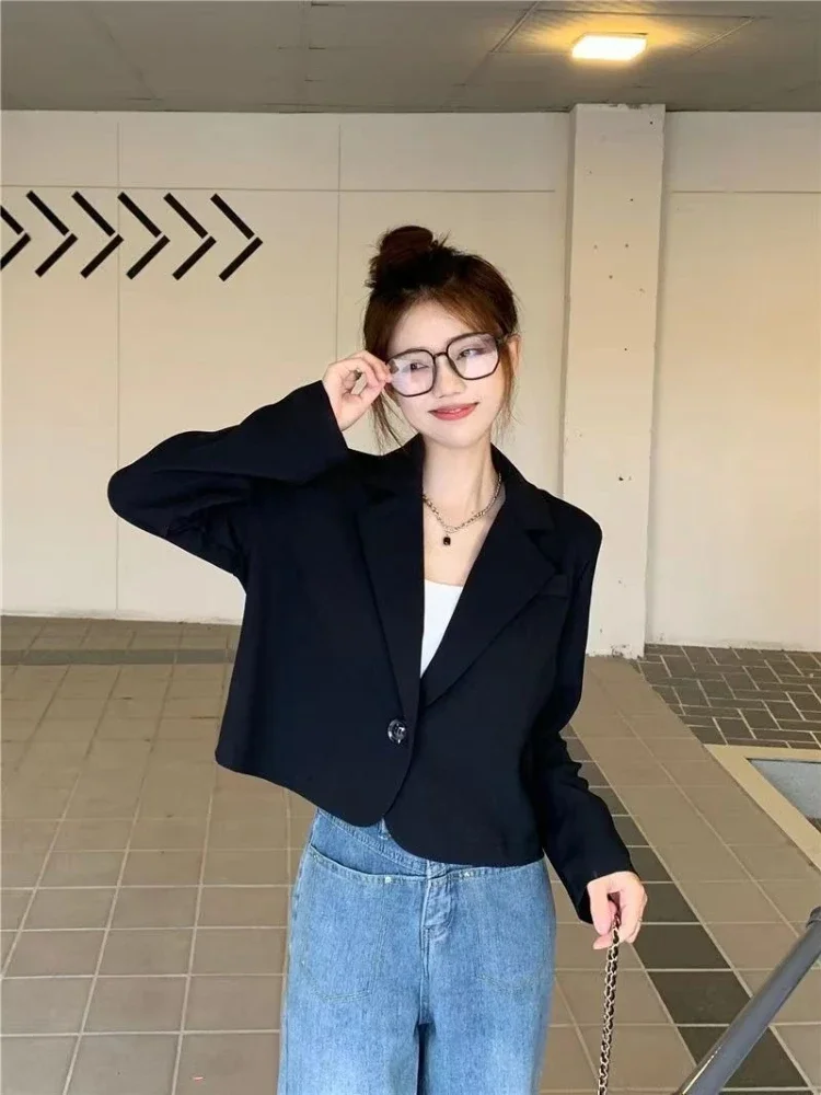 2026 Women Khaki Blazer Korean Style Casual Versatile Suit Jacket Spring Autumn Elegant Office Coat