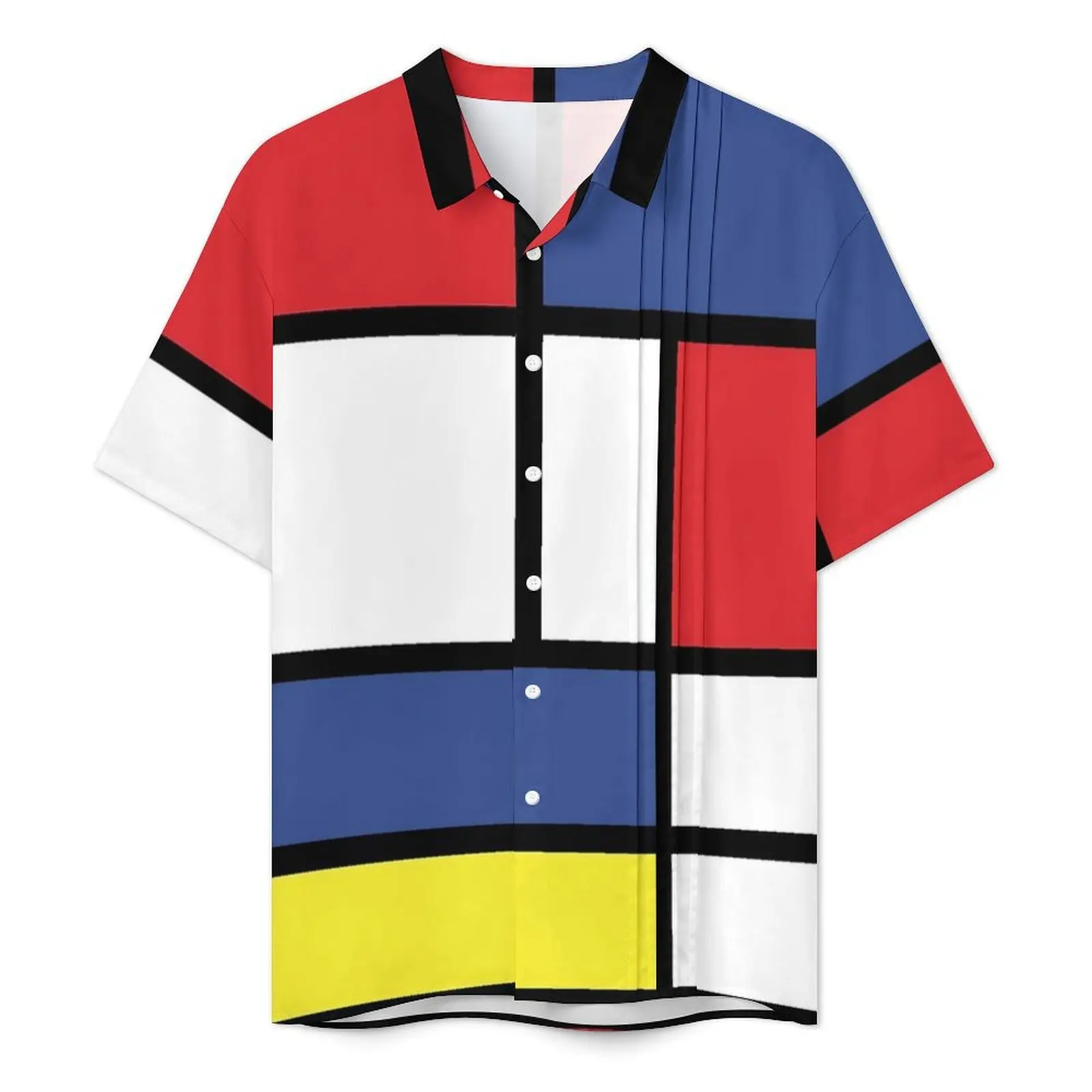 Colorblock Vacation Shirt Men Mondrian Reinterpretation Elegant Casual Shirts Hawaiian Short Sleeve Fashion Oversized Blouses