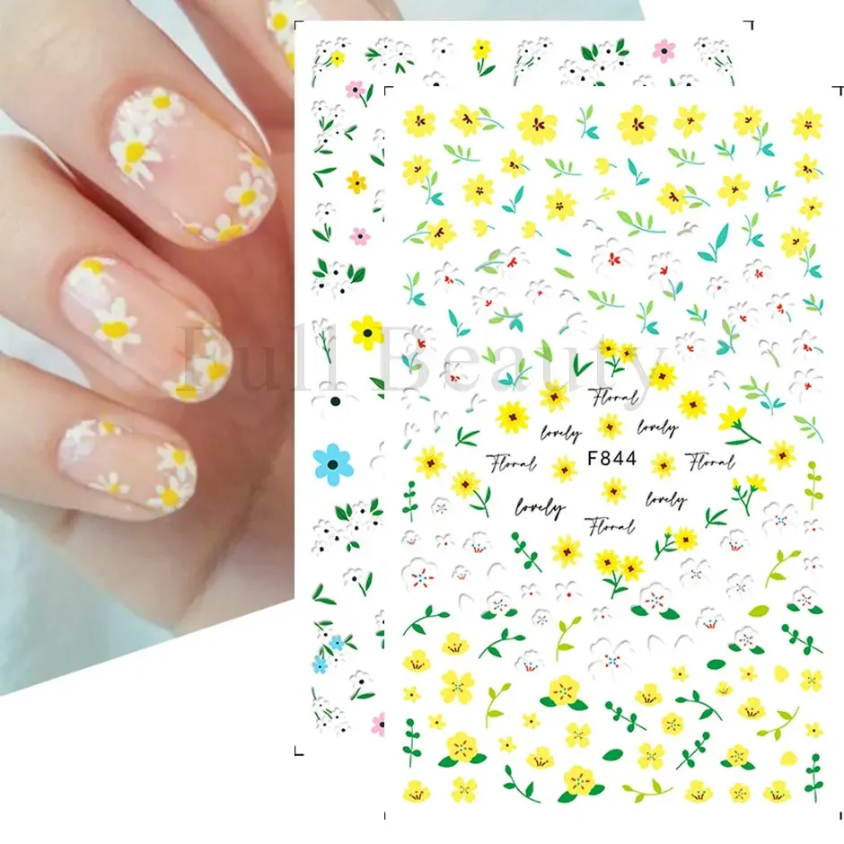 3D Spring Watercolor Nail Sticker Purple Flower Leaf Slider Nail Art Decoration GLF850