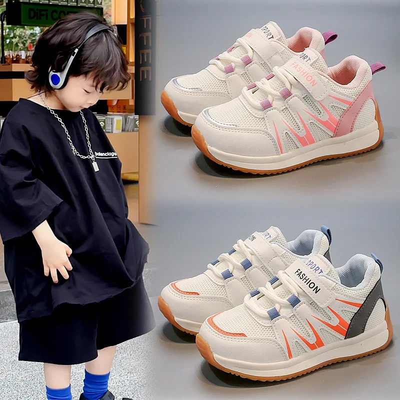 

Boys Girls Sneakers Mesh Breathable Kids Running Shoes Soft Sole 2025 New Fashion Children Casual Shoes Non-slip Hook&loop Trend