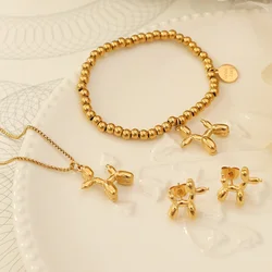 316L Stainless Steel Simple Wild Air Dog Necklace Bracelet Earrings Fashion Ladies Set SAN515