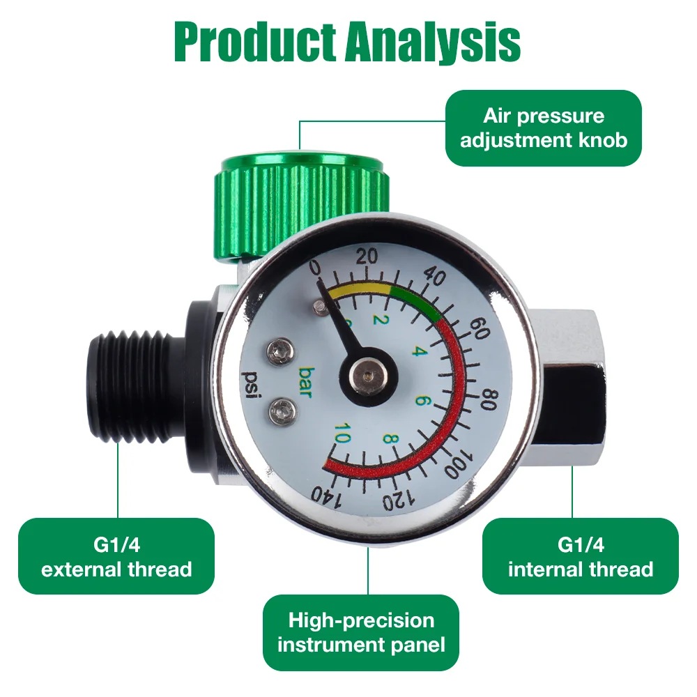 Spray Gun Air Pressure Regulator, Spray Gun Air Pressure Gauge, G1/4 Threaded Interface, Pneumatic Tool Accessory, For Spray Gun