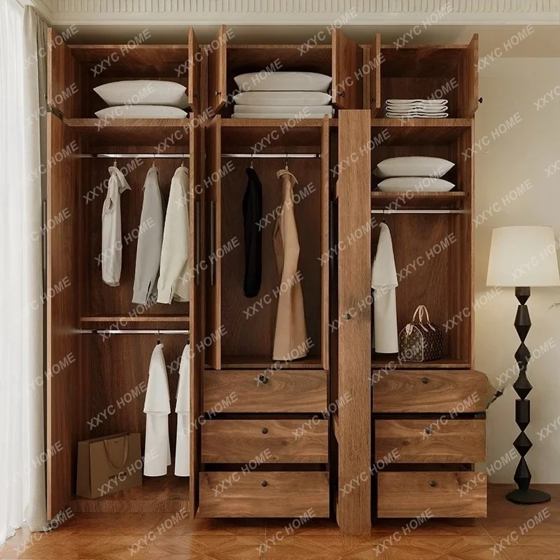 XXSimple new Chinese solid wood wardrobe large capacity bedroom with mirror facing the door