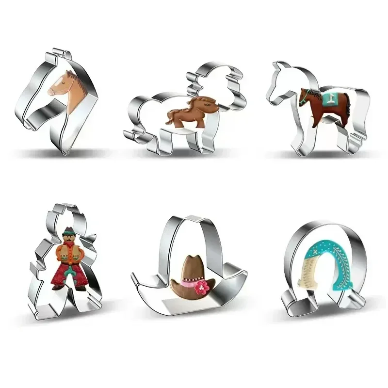 New Horse Cowboy Cookie Cutter Mould Stainless Steel Pony Horseshoe Cowboy Shapes Biscuit Mold Fondant Pastry Decor Baking Tools