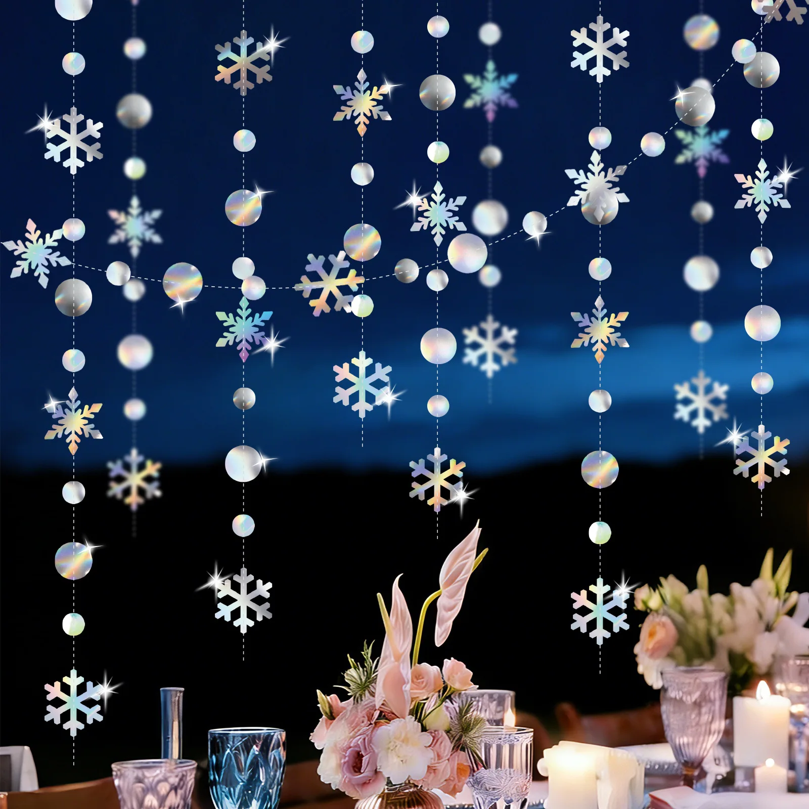 4M Schillernde Weihnachts-Schneeflocken-Dekoration Girlanden Winterwunderland Papier-Schneeflocken-Bänder Geburtstagsparty-Zubehör ﻿ – Detail 2