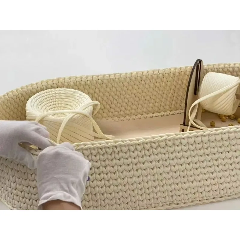 سلة موسى كروشيه ملونة قابلة للطي، منظم تخزين منزلي، كرتون محاصر