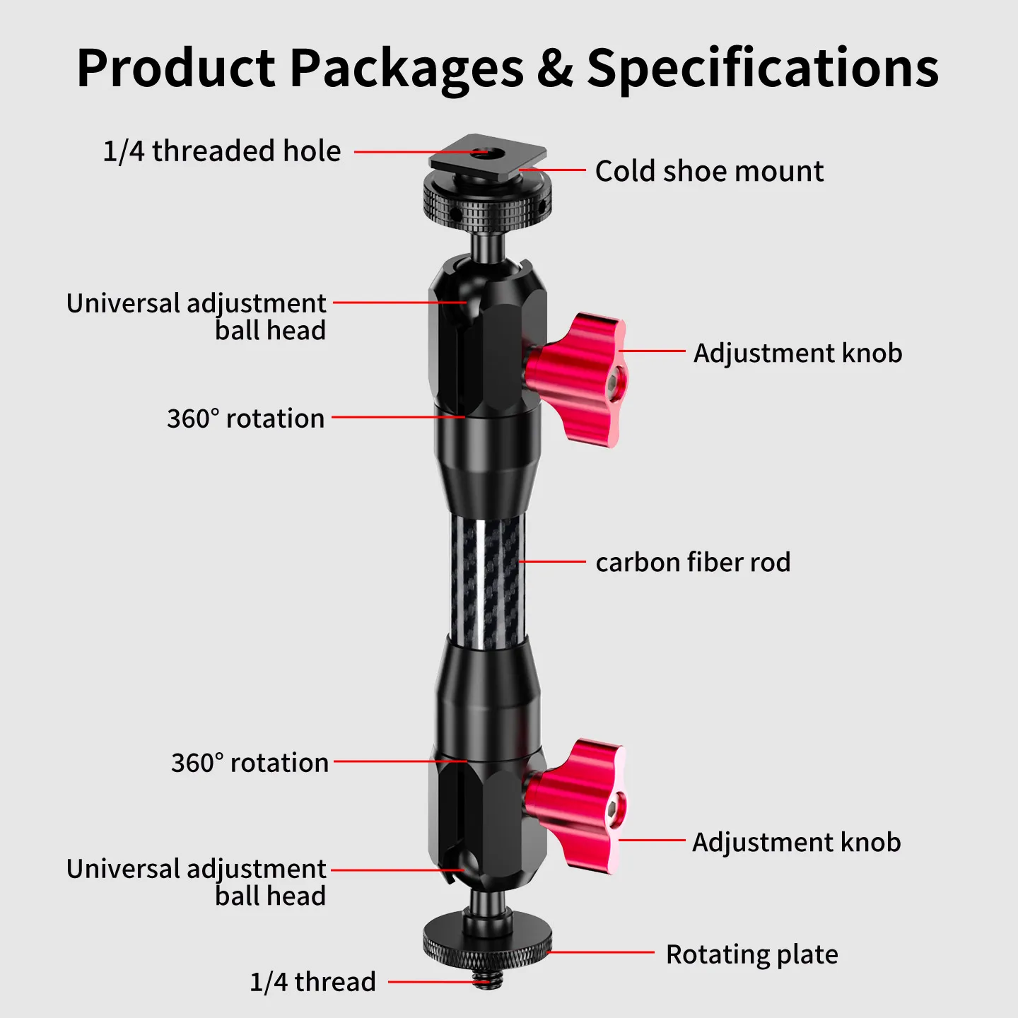 Doppel-Kugelkopf 1/4 Zoll Schraube auf Cold Shoe Halterung Magic Arm Aluminium Glasfaser Verlängerungsarm für Kamera Monitor Füllicht Krabbenklemme – Detail 12