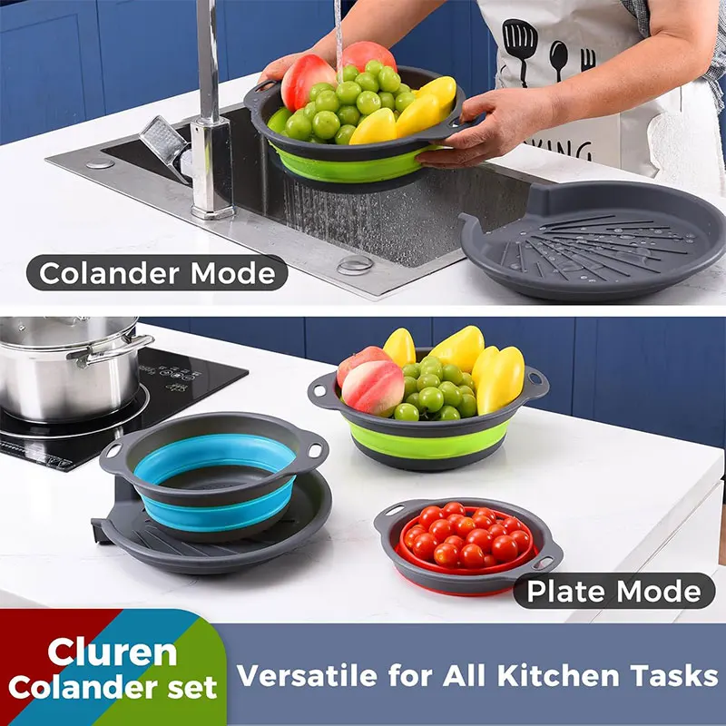 3/4PCS faltbares, zusammenklappbares Sieb-Set, Abflusskorb mit selbstentleerender Basis, Gemüse, Obst, Waschkorb, Küchenabtropffläche – Detail 3