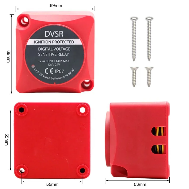 Voltage Sensitive Relay Dual Battery System DVSR 12V 24V 125A Split Charge for Camper Car RV Yacht Smart Isolator