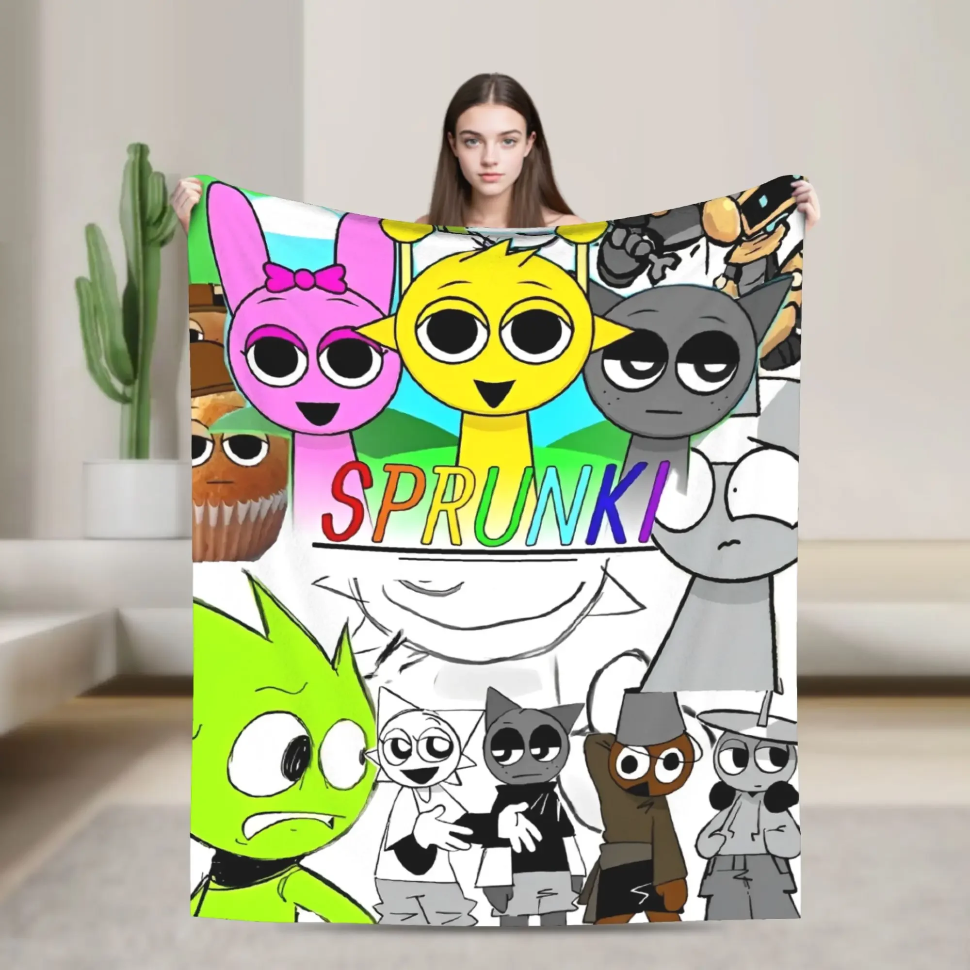 

Sprunki Game Cartoon Blanket Quality Soft Throw Blanket Spring Picnic Home Decor Street Trend Bedspread