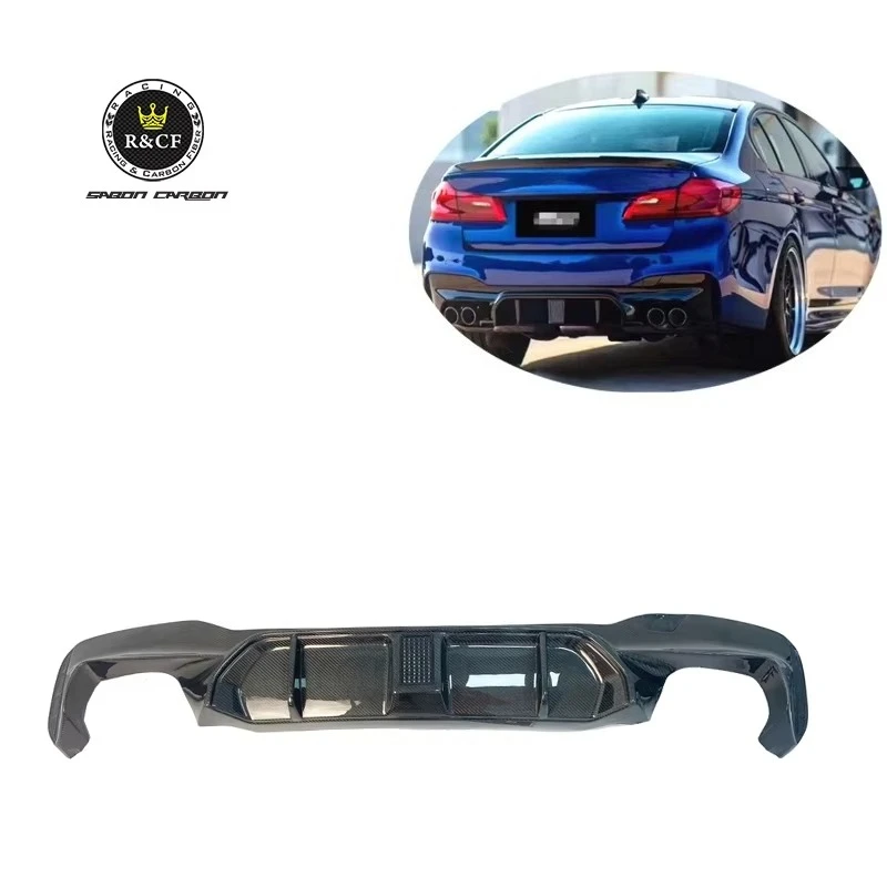 For BMW F90 M5 KHL Style Carbon Fiber Rear Bumper Lip Diffuser Spoiler with LED