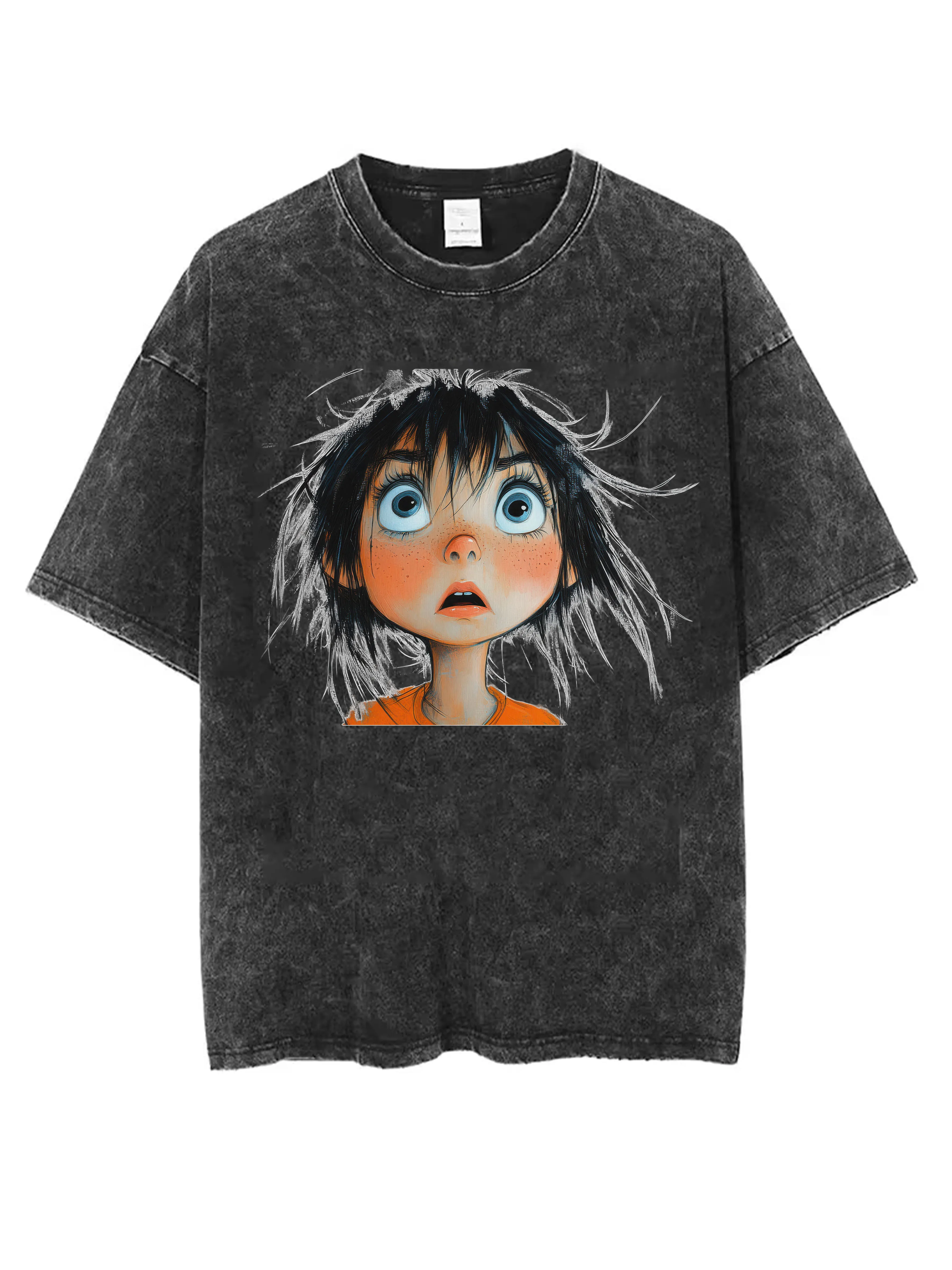 

Girl Unisex Black Washed T-Shirt Loose Fit Comfortable for Men Women Ideal for Winter Christmas