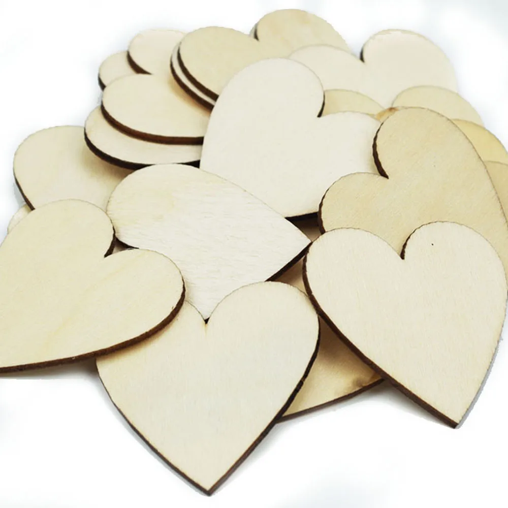 50/100pcs 30-50mm Wooden Love Heart Shaped Confetti Blank Love Natural Craft Supplies for Wedding Valentine\'s Day Decoration