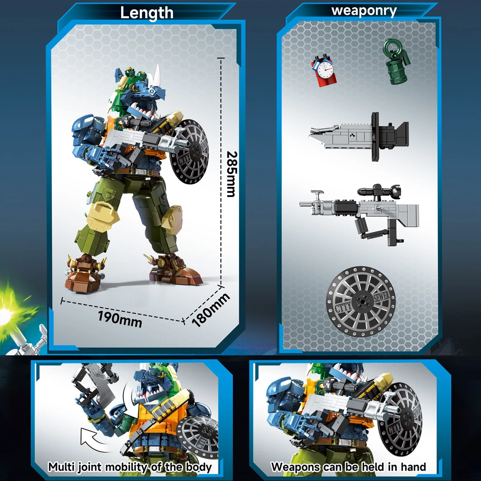 DEKE 2030 997피스 사이버 라이노 워리어 모델 키트 소형 블록 조립 세트