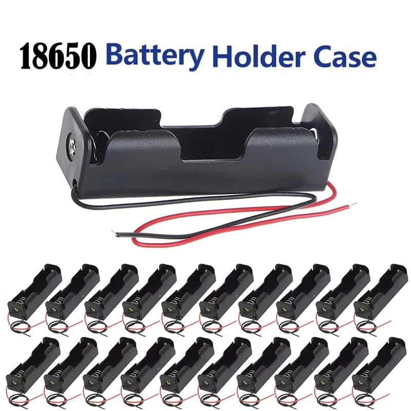 Boîtier de batterie 18650 à 1 emplacement 3.7V-4.2V, boîtier de rangement DIY en plastique avec fils de connexion noir et rouge et broches de connexion