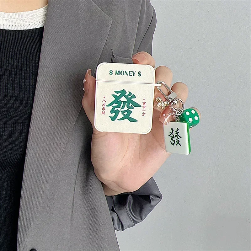 Mahjong Pendant Case for AirPods 4 Airpod 1 2 3 Pro Pro2 Bluetooth Earbuds Charging Box Protective Earphone Case Cover