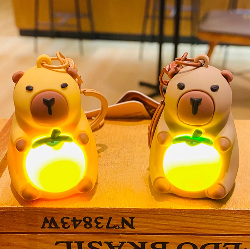 Creative Luminous Capybara Keychain Simulation Capibara Anime Lighting In The Dark Toy Kawaii Cute Mini Doll Stuffed Keyring