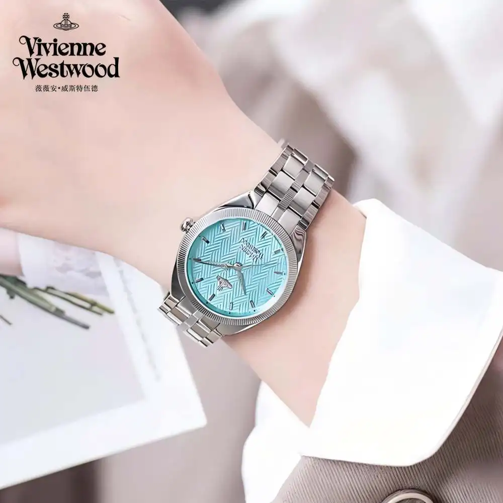 Koleksi Wanita Vivienne Westwood 2025 - Jam Tangan Tali Baja Tahan Karat Estetika Tinggi Biru Danau