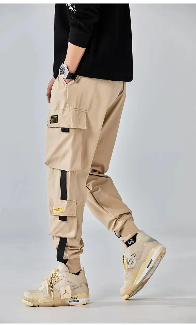 Men's versatile autumn and winter pants  quick drying  loose and hanging  sporty sweatpants  ankle binding  trendy solid color c