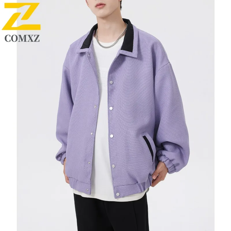 

COMXZ 2025 Мужская куртка свободного покроя, повседневная высокая мода, отложной воротник, велосипедная куртка для бега, дизайнерское легкое удобное пальто