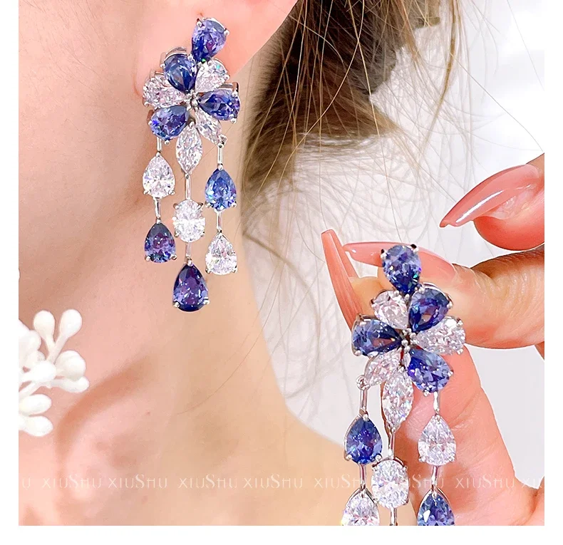 New Water Drops Flower Earrings for Women 925 Sterling Silver Luxury Versatile and Small Design Wedding Jewelry Wholesale