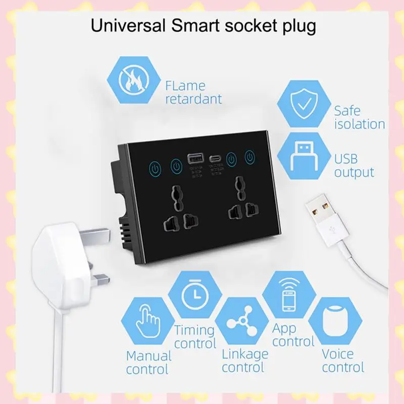 

AB51 EU UK US Universal Plug Tuya Smart Socket Switch With USB And Type-C Port Outlet Smart Life