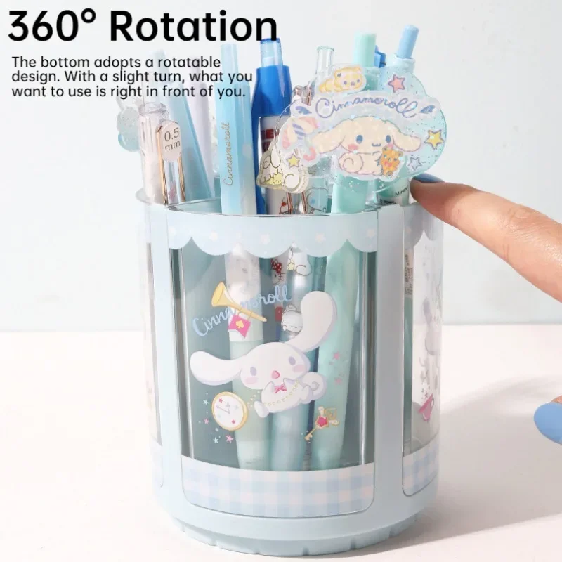 MINISO Sanrio Kulomi My Melody Cinnamoroll Cartoon Cute Creative Rotating Pen Holder Desktop Storage Stationery Makeup Brush