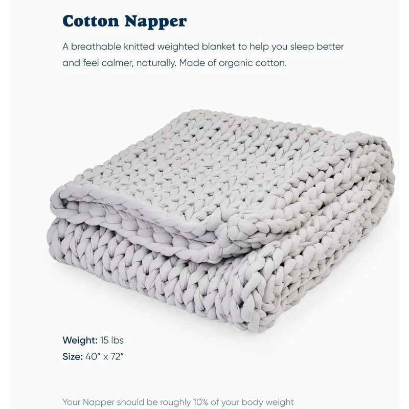 Bearaby Napper Organic Hand-Knit Weighted Blanket for Adults - Chunky Knit Blanket - Sustainable, Breathable - Machine Washable