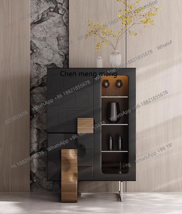 

High-end light luxury solid wood wine cabinet Italian minimalist sideboard modern living room household glass wine cabinet