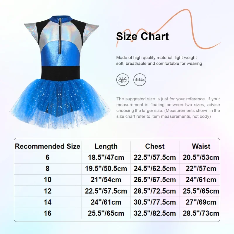 RT01 Kids Girls Alien Cosplay Costume Cheerleading Dance Dress Short Sleeve Shiny Spangles Tutu Leotard Halloween Party Danc&Gf1