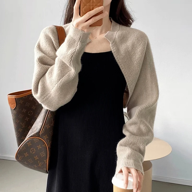 autumn grey women cardigan korean knitted slim female casual sweaters fashion new long sleeve ladies crop jumpers