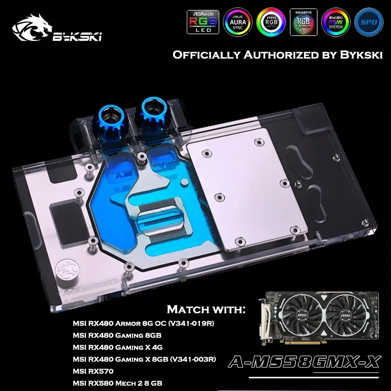 Bykski A-MS58GMX-X GPU Water Block For MSI RX580/480 Gaming X8G/8G/4G Graphics Card,VGA Cooler Radiator 5V 12V