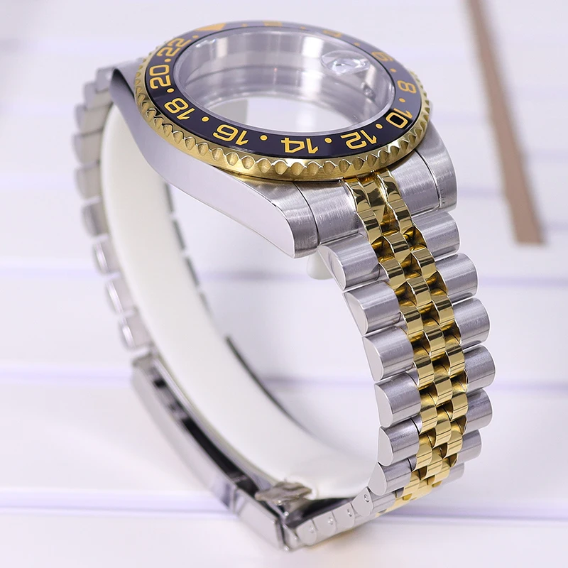 Silber-Gold 40mm Uhrengehäuse Saphirglas für SUB NH35 GMT NH34 NH36 NH70 NH72 2824 Miyota8215 Uhrwerk Gehäuse Armband Schiebeschnalle – Detail 6