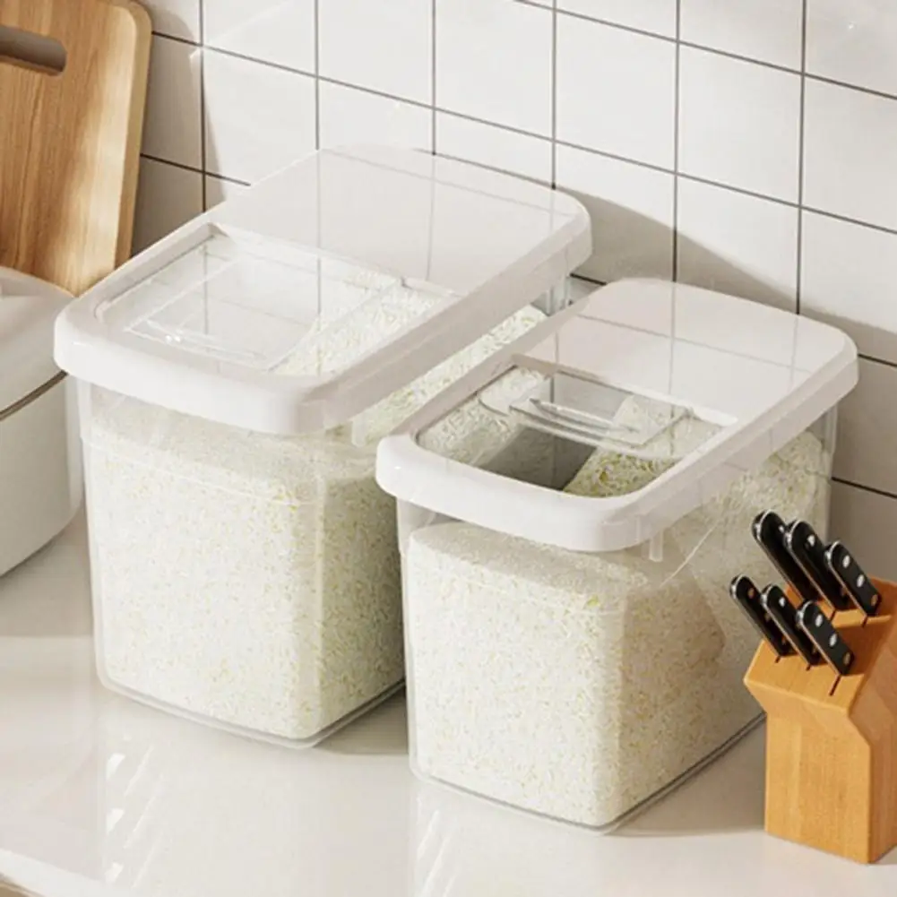 Rice Storage Box Large Capacity Grain Bucket Transparent Rice Grain Storage Container With Measuring Cup Kitchen Supplies