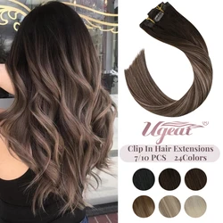 Ugeat-clip em extensões de cabelo para mulheres, cabelo humano, cor balayage, cabeça cheia, 100% real, 100g, 7 unid, 10 unid