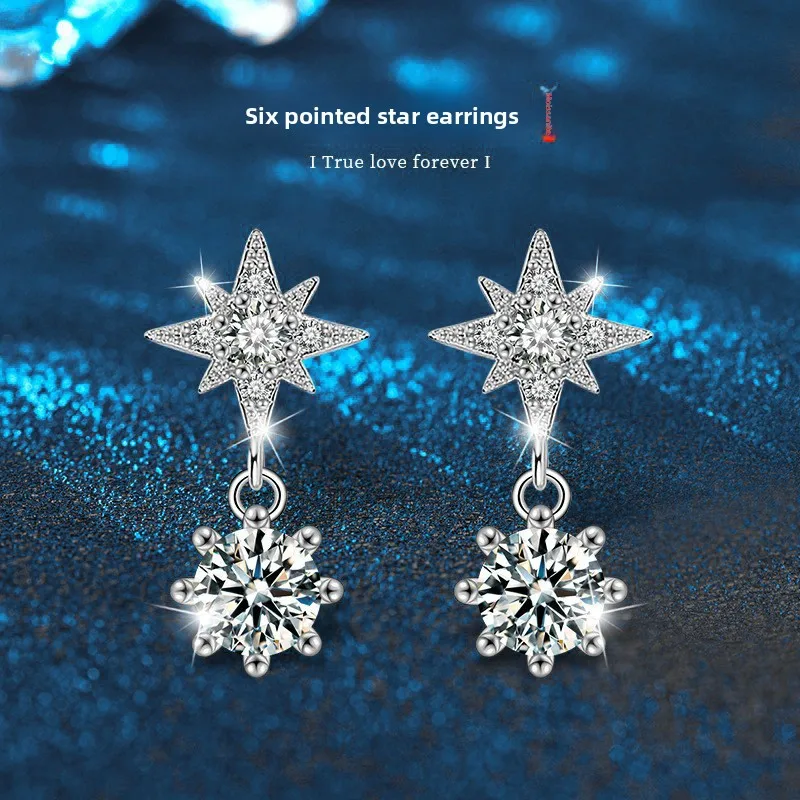

Platinum Plated S925 Silver 0.5CTx2 D Color Moissanite Star Stud Earrings for Women, Radiant Fine Jewelry Gift