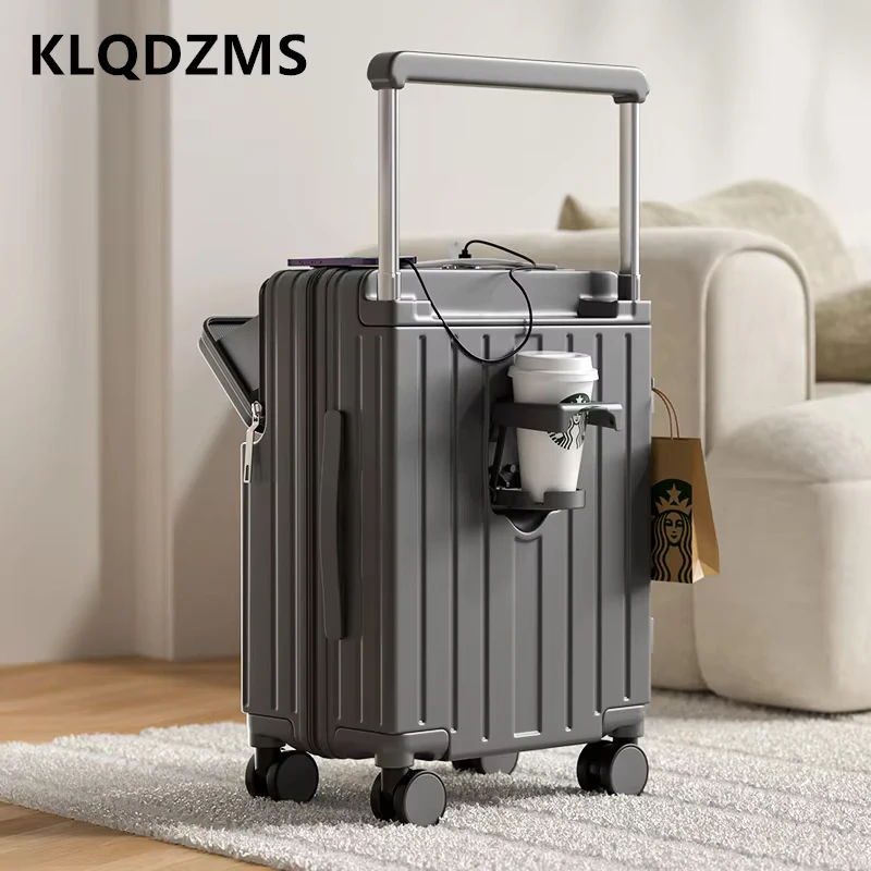 KLQDZMS กระเป๋าเดินทางเปิดด้านหน้าแล็ปท็อป Boarding Case USB ชาร์จรถเข็น 20 "22" 24 "26 นิ้วมีล้อกระเป๋าเดินทาง