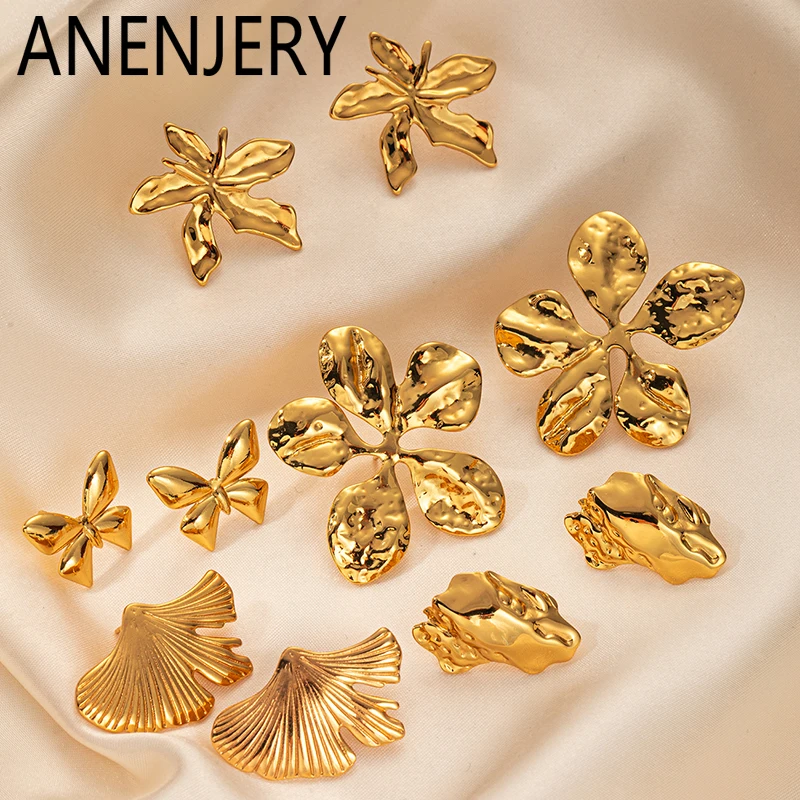 ANENJERY 316L Stainless Steel Flowers Ginkgo Earring for Women Simple Temperamental Jewelry Gifts Wholesale