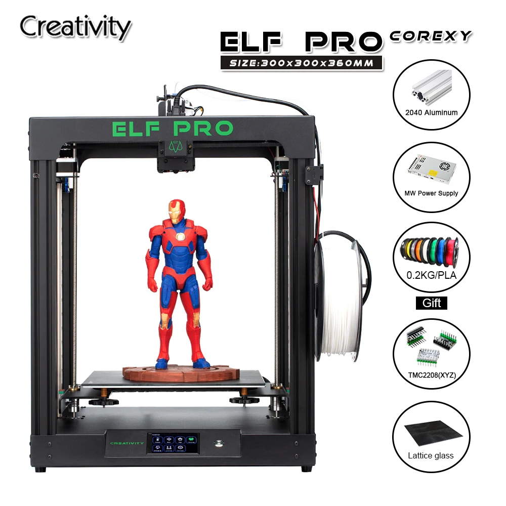 

Creativity Upgrade ELFPRO Desktop Large-Size 3D Printer Aluminum Profile 300x300x360MM FDM CoreXY Faster And More Stable