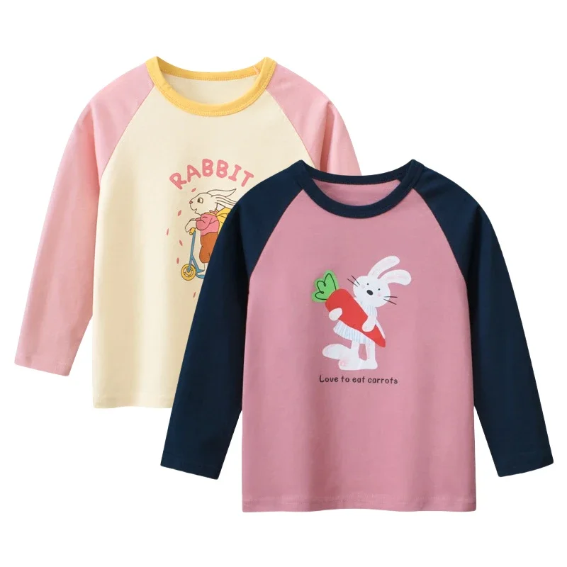 

2025 Children's Clothing Girls Spring Autumn Raglan Sleeve Top Kids Cartoon Rabbit Long-sleeved T-shirt Baby Bottoming Shirt