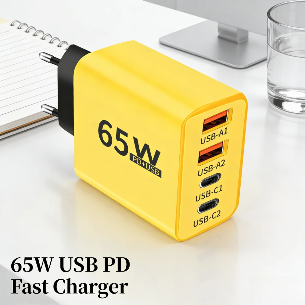 65W USB PD Charger Fast Charging Multi Port Mobile Phone 2 USB 2 Type C Travel Wall Charger For iPhone 17 Xiaomi Samsung Huawei