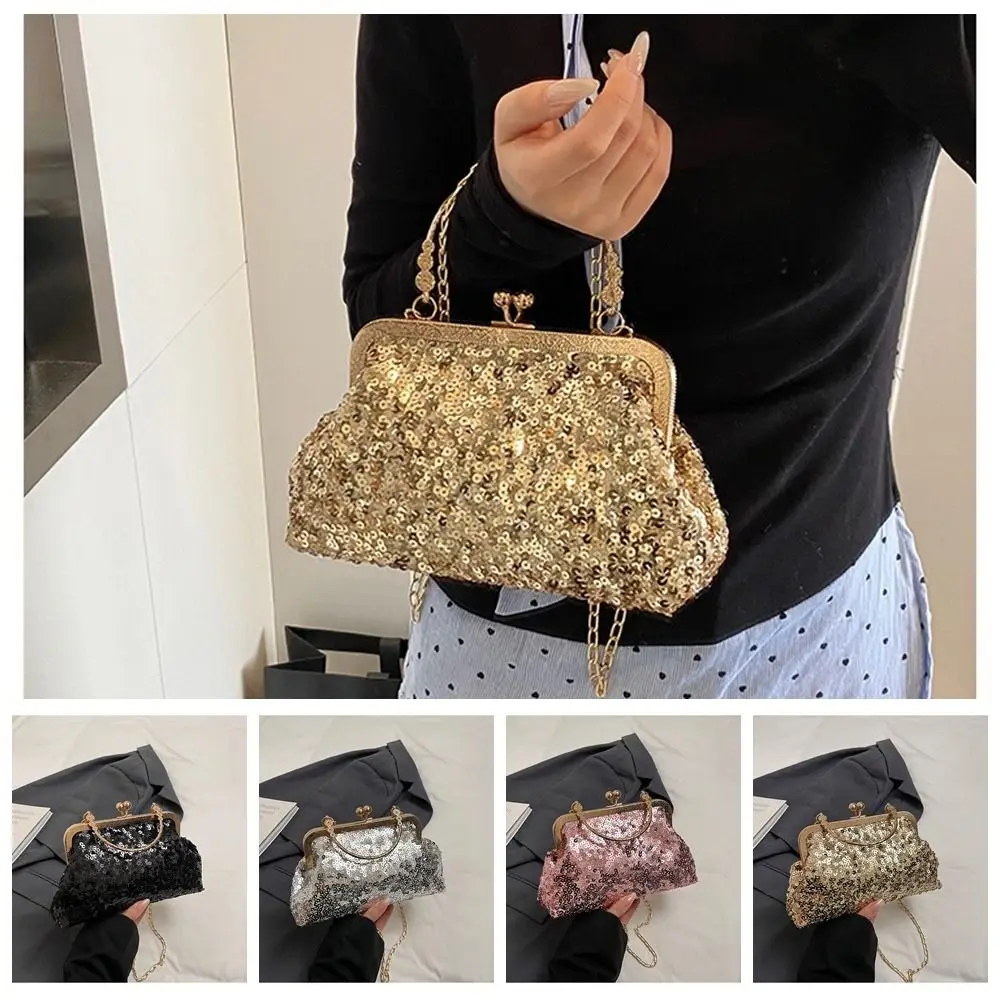 

Fashion Special Material Sequins Bags Retro Pearl Chain Single Shoulder Crossbody Bag Handbag Women