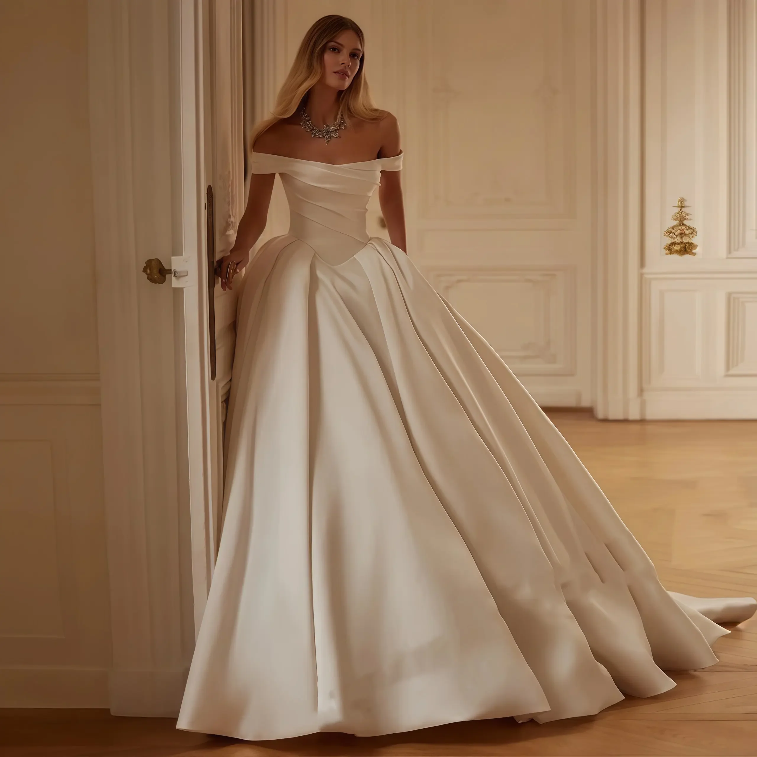 

Индивидуальное свадебное платье А-силуэта с открытыми плечами, винтажное, без рукавов, в стиле принцессы, для невесты, Vestido De Novia