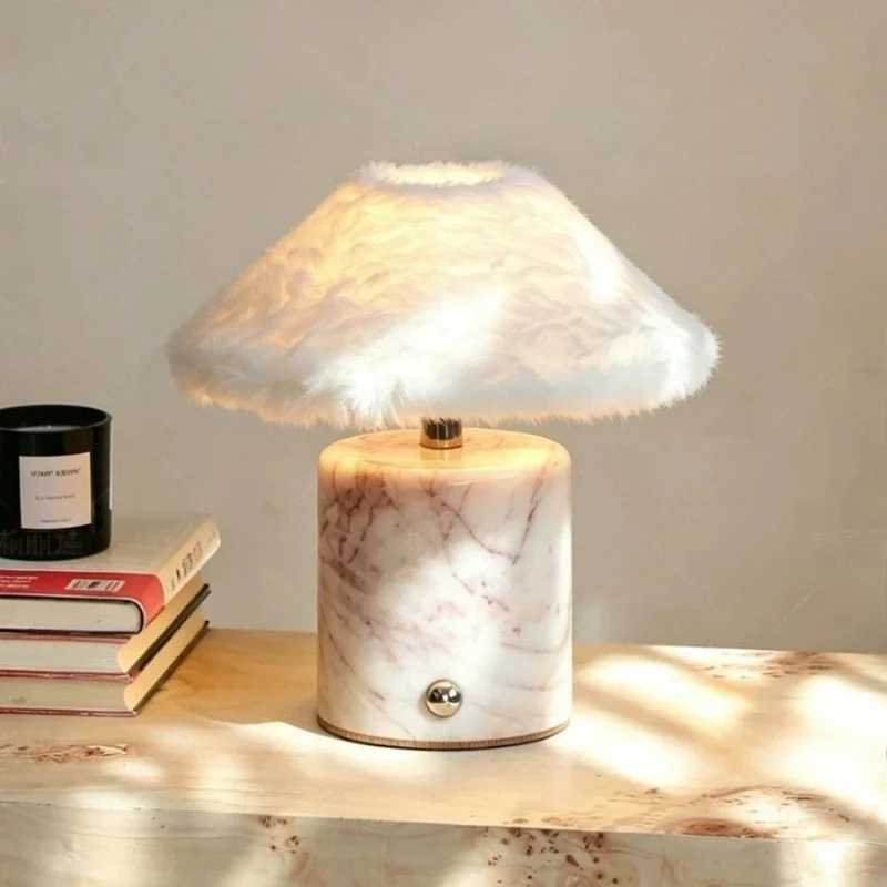 French Designer Floor Lamp Luxurious Retro Marble Rechargeable Desk Lamp Bedroom Bedside Atmosphere Home Decoration Night Light