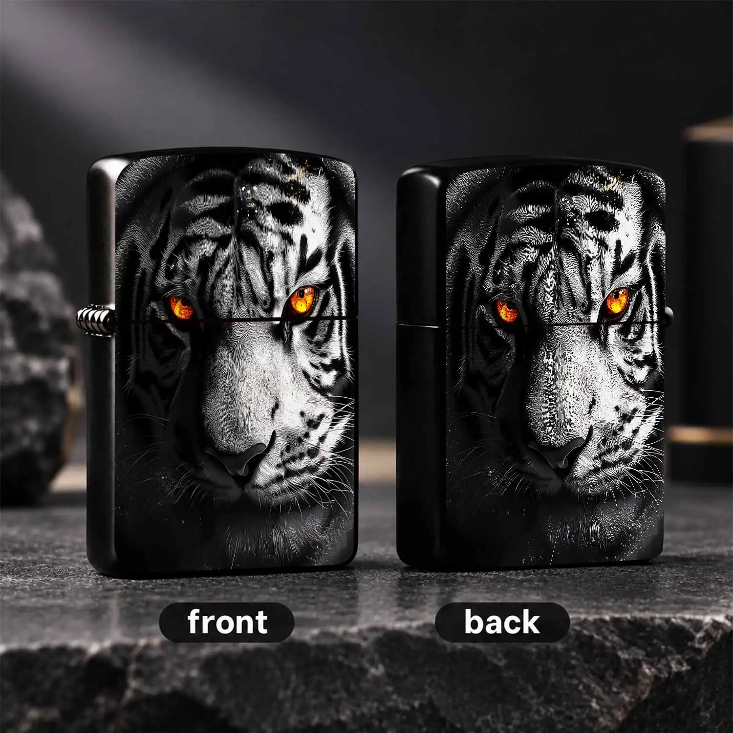 Stylish Tiger Face Pattern Portable Lighter, Vivid Fiery Orange Eyes Monochrome Art Design, Sleek Practical Daily Carry Tool For All Scenes, Ideal Unique Decorative Present For Friends Family Art Lovers, Smooth Reliable A Humorous And Inter