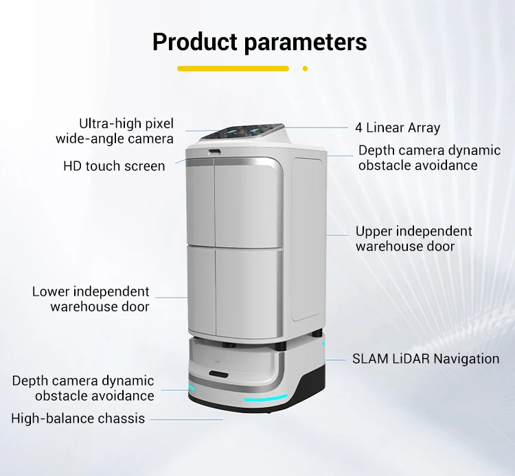Advanced Hotel Service Waiter Mobile Customer Service Robot Fast Charging Battery Obstacle Avoidance IP65 100KG