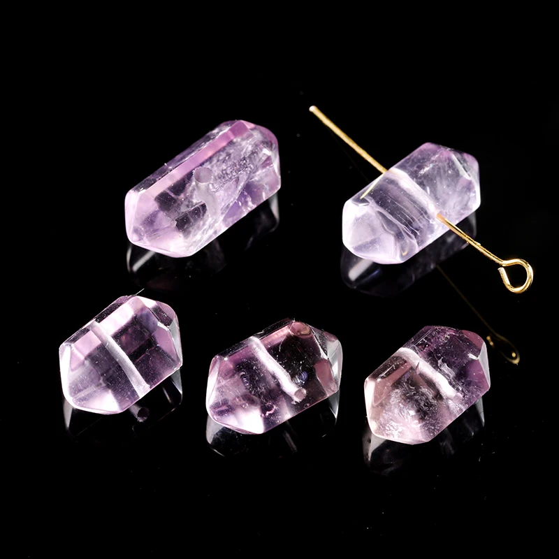 1 Pc Natural Amethyst Carved Hexagonal Column Shape Bead With Hole Pendant for Jewelry Making DIY Necklace Bracelet Accessory