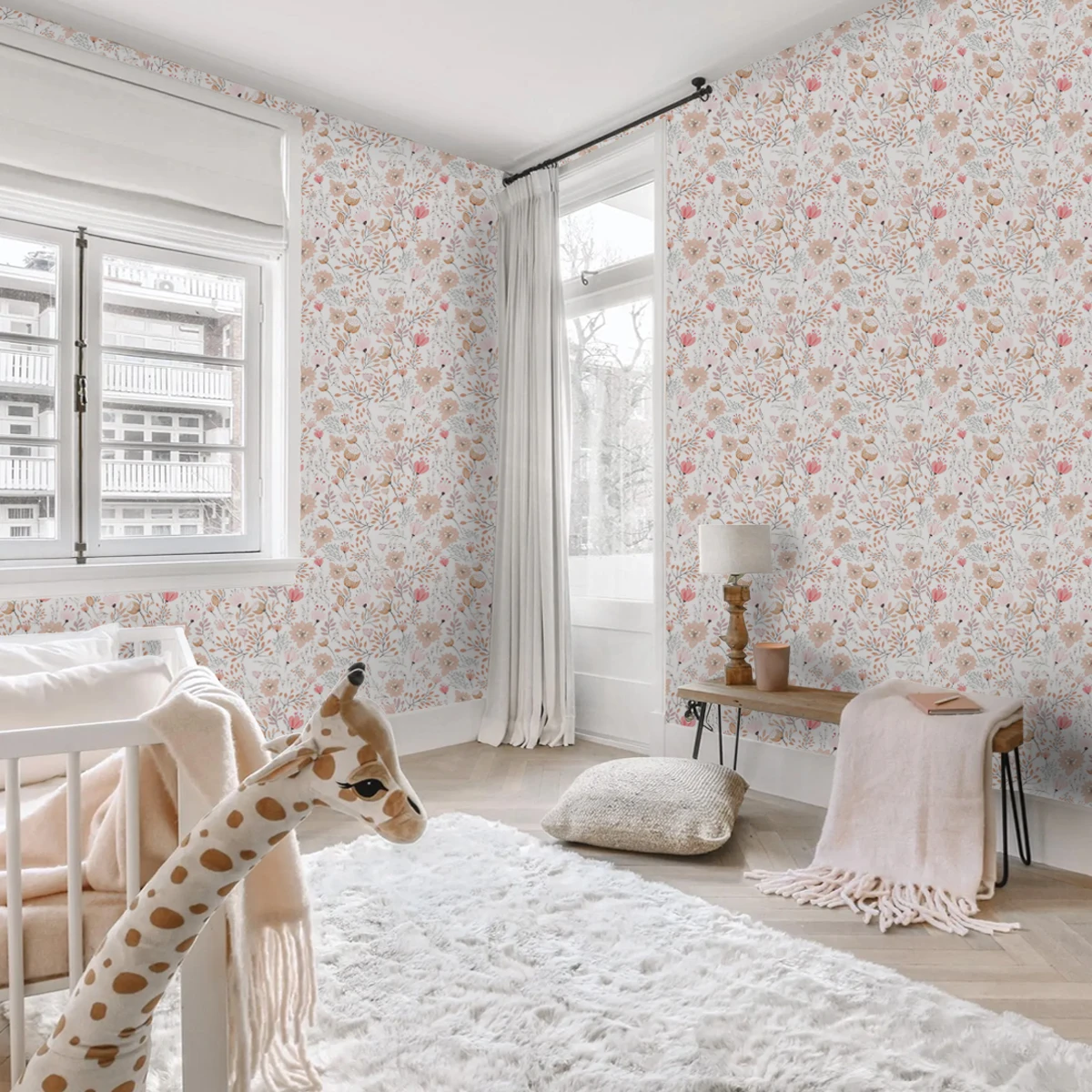 Boho Pink Flowers Warm Elegant Fresh Wallpaper Bedroom Living Room Cabinets Door Home Decor PVC
