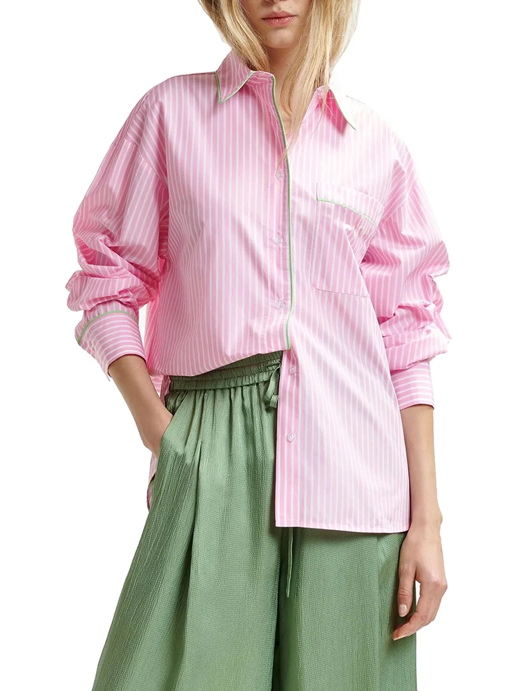 

Женская верхняя одежда в розовую полоску irt 2025, новый дизайн, роскошная модная универсальная верхняя одежда irt, свободная посадка, длинная све, дышащая кожа...