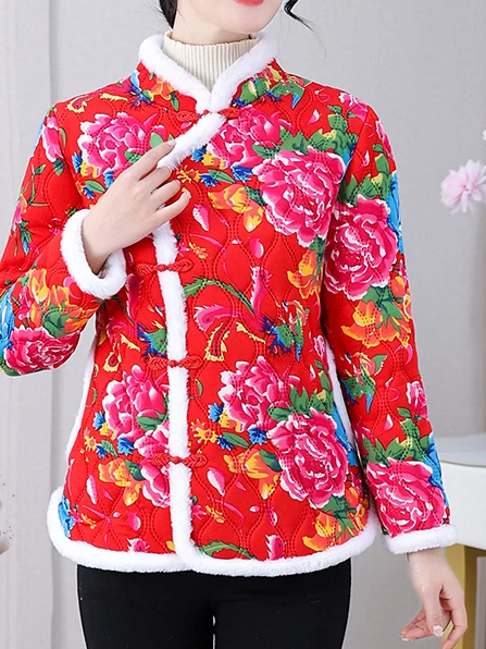

Утепленная хлопковая куртка с цветочным узором в традиционном китайском стиле для женщин среднего возраста, осенне-зимняя, из Северо-Восточного Китая